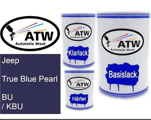 Jeep, True Blue Pearl, BU / KBU: 500ml Lackdose + 500ml Klarlack + 250ml Härter - Set, von ATW Autoteile West.